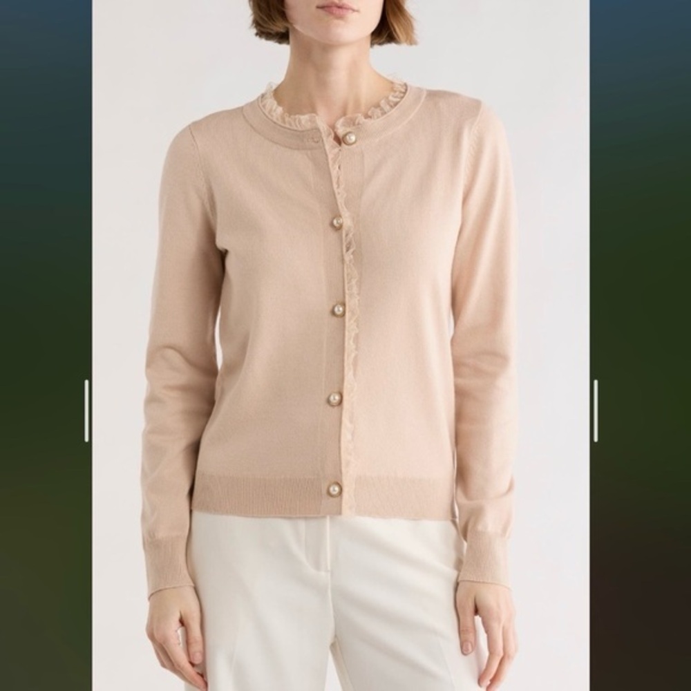 By Design Alma Ruffle Cardigan in Shifting Sand Size M